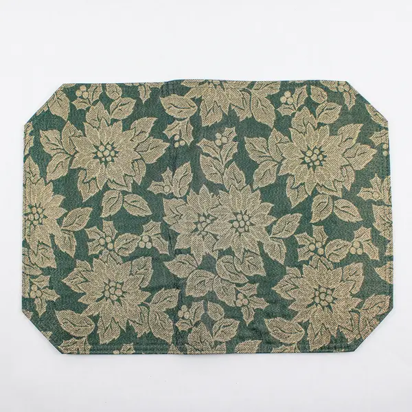  Lot Of 12 Unbranded Fabric Green/Gold Poinsettia Pattern 6 Placemats 6 Napkins