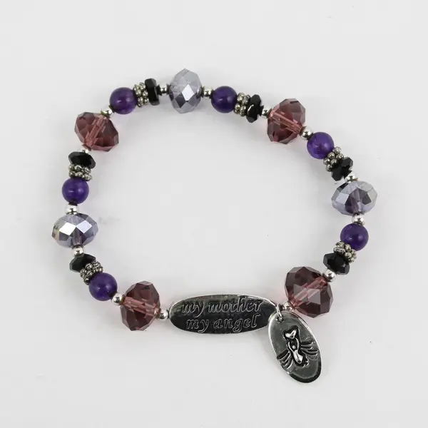 Purple Glass Bead Memorial Bracelet My Mother My Angel Sentimental Keepsake
