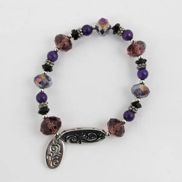 Purple Glass Bead Memorial Bracelet My Mother My Angel Sentimental Keepsake