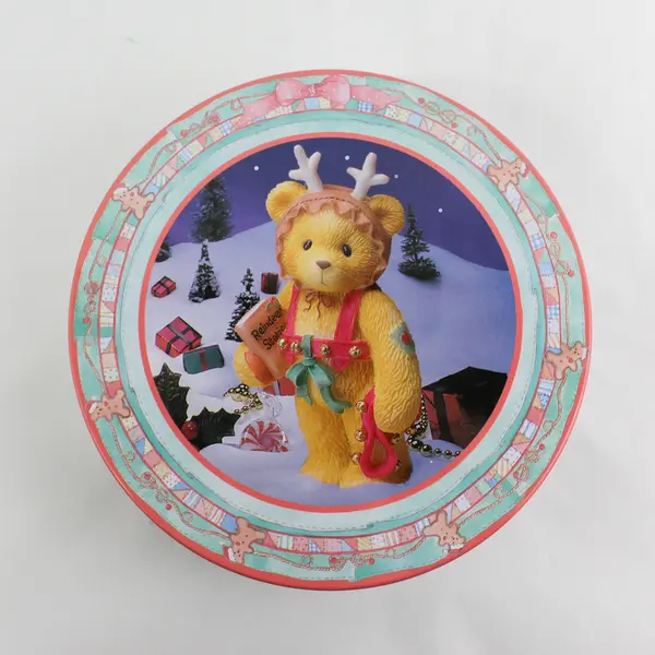 1999 Cherished Teddies Tug-A-Heart Reindeer Teddy  Gift Set Sealed Tin