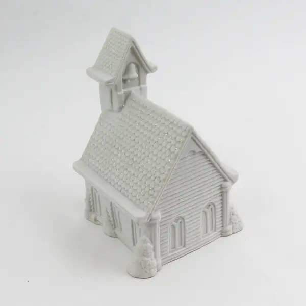 Vintage 1989 White Enesco Music Box Ceramic Church Plays 'O Holy Night' Works