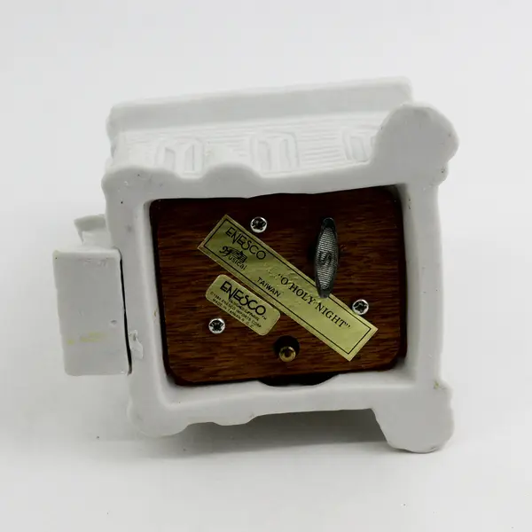 Vintage 1989 White Enesco Music Box Ceramic Church Plays 'O Holy Night' Works