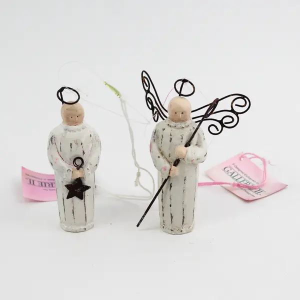 Lot of 2 Gallerie II Hand Painted Resin Angel Ornaments 3.5"