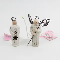 Lot of 2 Gallerie II Hand Painted Resin Angel Ornaments 3.5"