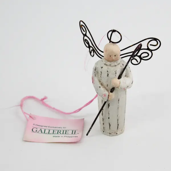 Lot of 2 Gallerie II Hand Painted Resin Angel Ornaments 3.5"