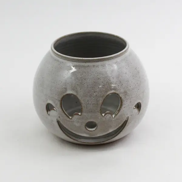 Gray Art Pottery Gray jack-O-Lantern Halloween Candle Holder Signed