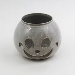 Gray Art Pottery Gray jack-O-Lantern Halloween Candle Holder Signed