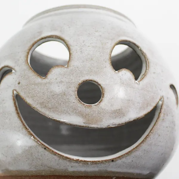 Gray Art Pottery Gray jack-O-Lantern Halloween Candle Holder Signed