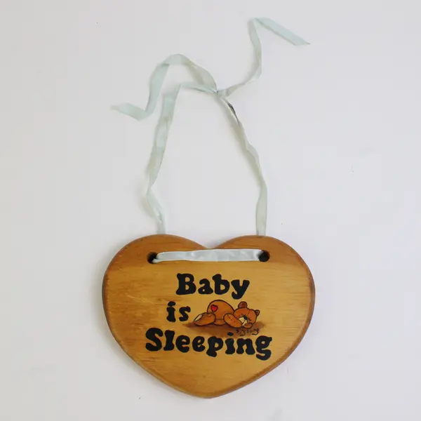 Handmade/Painted Wooden Heart "Baby Is Sleeping" W/ Teddy Bear Hanging Sign