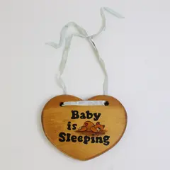 Handmade/Painted Wooden Heart "Baby Is Sleeping" W/ Teddy Bear Hanging Sign