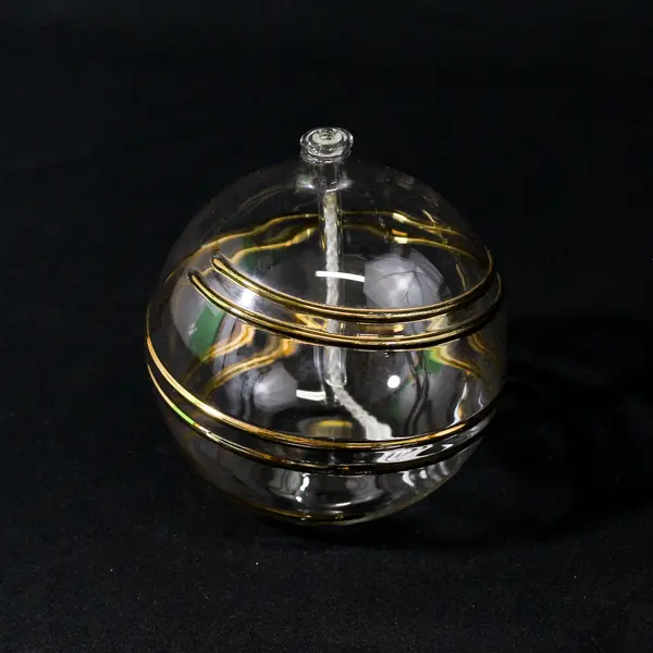 Lefton Trade Mark Clear Glass Oil Lamp W/ Wick Raised Gold Trim Taiwan