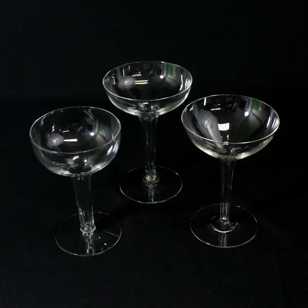 3 Mismatched Crystal  Hollow Stem Champagne Glasses