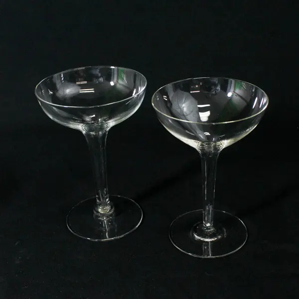 3 Mismatched Crystal  Hollow Stem Champagne Glasses