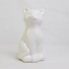 Solid White Color Ceramic Cat Decorative Figurine Coin Bank 6.25" Tall Flawed