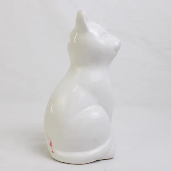 Solid White Color Ceramic Cat Decorative Figurine Coin Bank 6.25" Tall Flawed