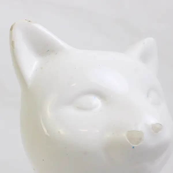 Solid White Color Ceramic Cat Decorative Figurine Coin Bank 6.25" Tall Flawed