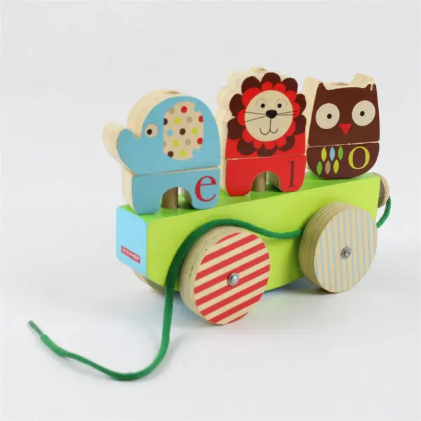 Skip Hop Alphabet Zoo Rock & Stack Wooden Pull Toy