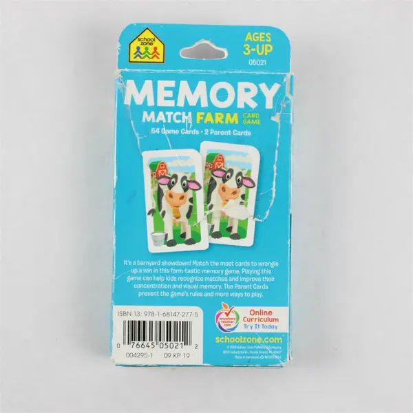 School Zone Memory Match Farm Card Game: 56 Game Cards, Preschool, Kindergarten,