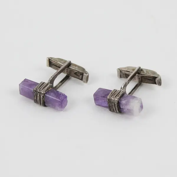 Vintage Sterling Silver Amethyst Cuff Links Marked "Sterling" 1.2"L x 1"W