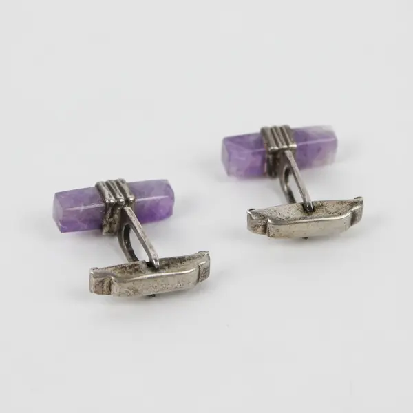 Vintage Sterling Silver Amethyst Cuff Links Marked "Sterling" 1.2"L x 1"W