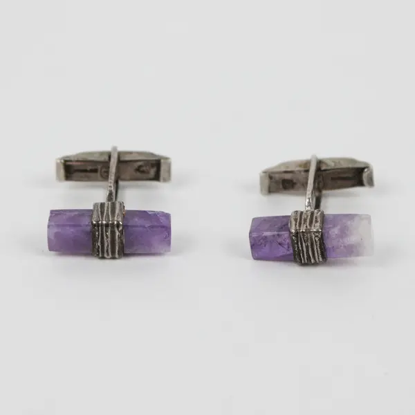 Vintage Sterling Silver Amethyst Cuff Links Marked "Sterling" 1.2"L x 1"W