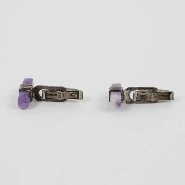 Vintage Sterling Silver Amethyst Cuff Links Marked "Sterling" 1.2"L x 1"W