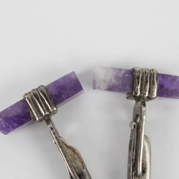 Vintage Sterling Silver Amethyst Cuff Links Marked "Sterling" 1.2"L x 1"W
