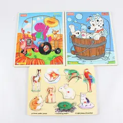 Lot of 3 Vintage Wooden Puzzles 2 Playskool + 1 Handcrafted Animals