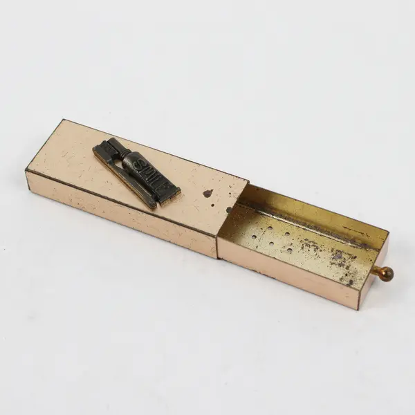 Vintage Brass Travel Toothbrush Sliding Tray Case Gold-Toned