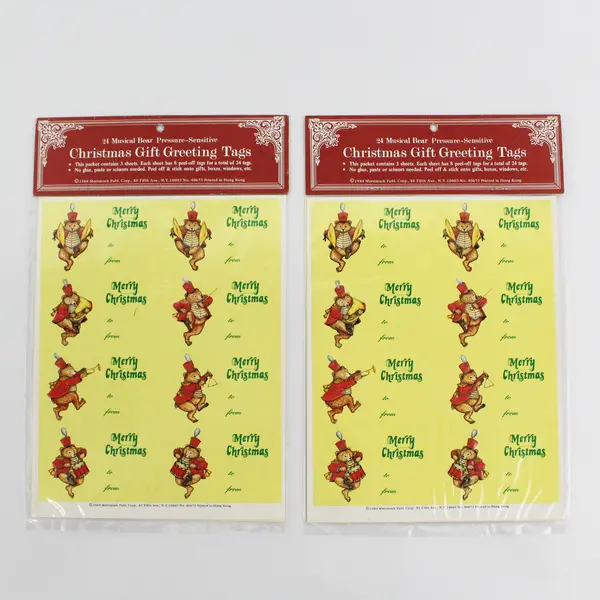 Lot Of 2 Christmas Gift Greeting Tag/Stickers 24 Musical Bear Pressure-Sensitive
