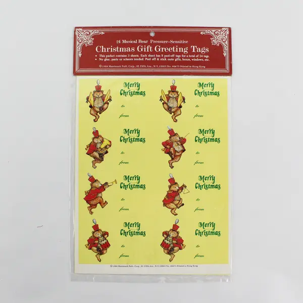 Lot Of 2 Christmas Gift Greeting Tag/Stickers 24 Musical Bear Pressure-Sensitive