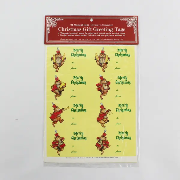 Lot Of 2 Christmas Gift Greeting Tag/Stickers 24 Musical Bear Pressure-Sensitive