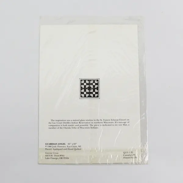 Judy Florence 1986 Guardian Angel 66" x 83" Pieced Appliqued Quilt Greeting Card