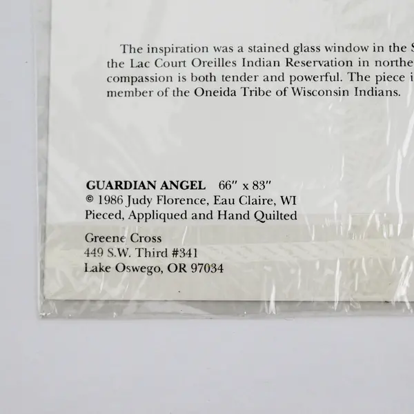 Judy Florence 1986 Guardian Angel 66" x 83" Pieced Appliqued Quilt Greeting Card