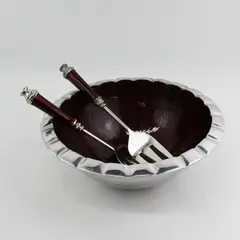 Simply Designz 3 Piece Salad Set Bowl Utensils Burgundy And Silver