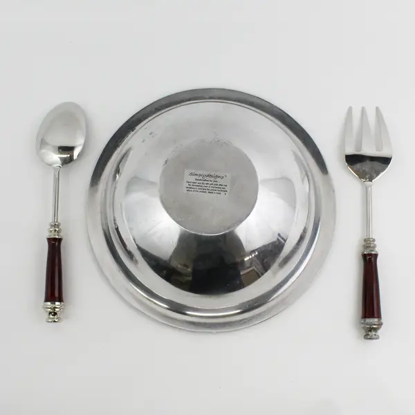 Simply Designz 3 Piece Salad Set Bowl Utensils Burgundy And Silver