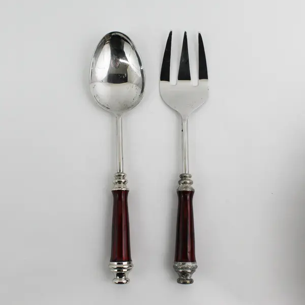 Simply Designz 3 Piece Salad Set Bowl Utensils Burgundy And Silver
