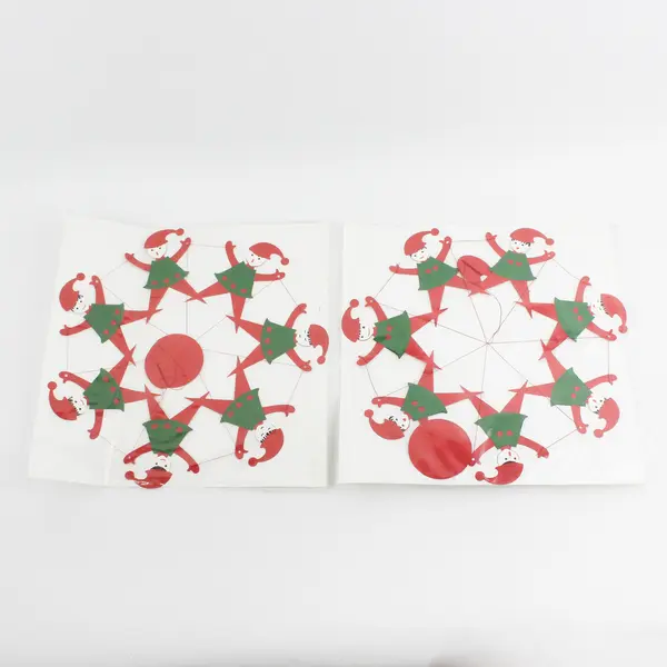 Lot Of 2 Vtg Anni & Bent Knudsen Red/Green Christmas Elf Paper Mobiles No 2178
