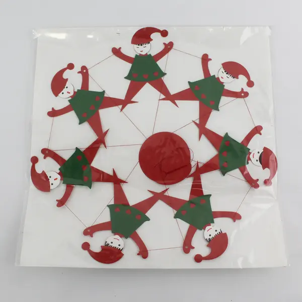 Lot Of 2 Vtg Anni & Bent Knudsen Red/Green Christmas Elf Paper Mobiles No 2178