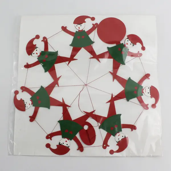 Lot Of 2 Vtg Anni & Bent Knudsen Red/Green Christmas Elf Paper Mobiles No 2178