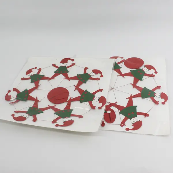 Lot Of 2 Vtg Anni & Bent Knudsen Red/Green Christmas Elf Paper Mobiles No 2178