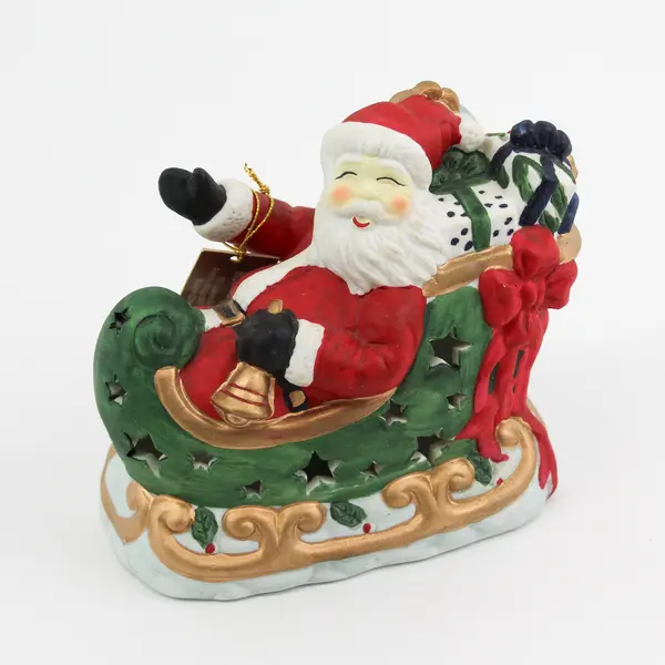 Roman Inc Ceramic Santa In His Sleigh Hand Painted Tealight Candle Holder 