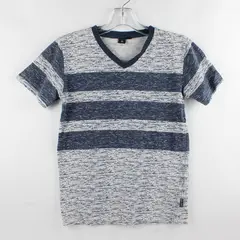 Ocean Current Shirt Youth Boys Small Blue White Striped V-neck Casual Preppy