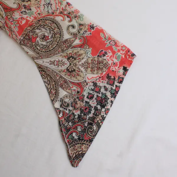 One World Women's Top Large Boho Beige Coral Sequin Bell Sleeve