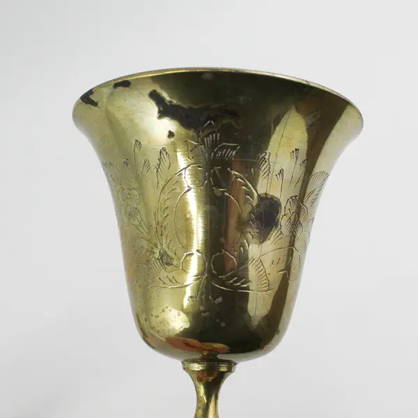 2  Brass Wine Goblets  Made In India Etched Floral Design 6 Inch
