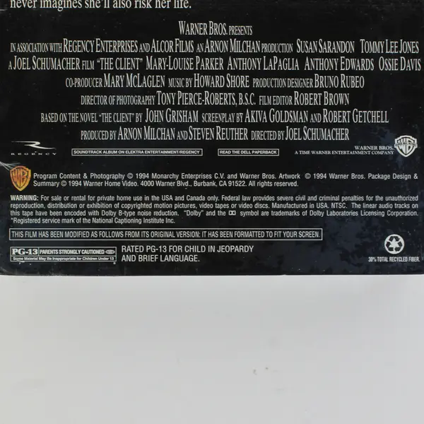 The Client VHS Tape 1994, #13233 New/Sealed