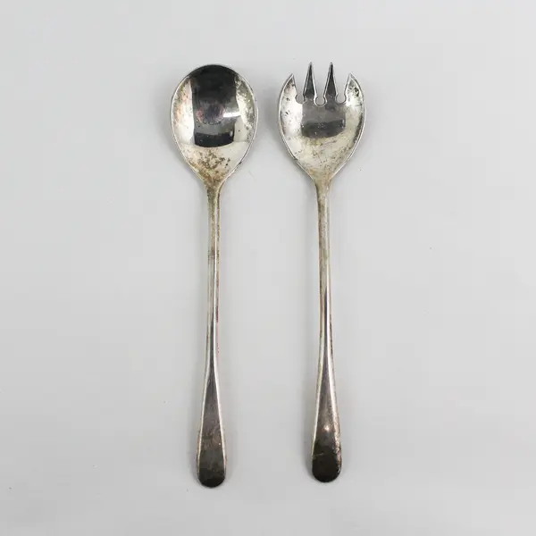 Vintage Silver Plated Salad Servers Made in Italy  Fork Spoon 9”