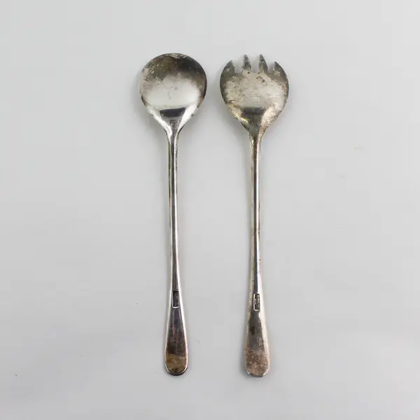 Vintage Silver Plated Salad Servers Made in Italy  Fork Spoon 9”