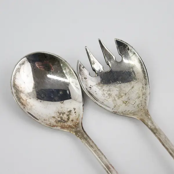 Vintage Silver Plated Salad Servers Made in Italy  Fork Spoon 9”