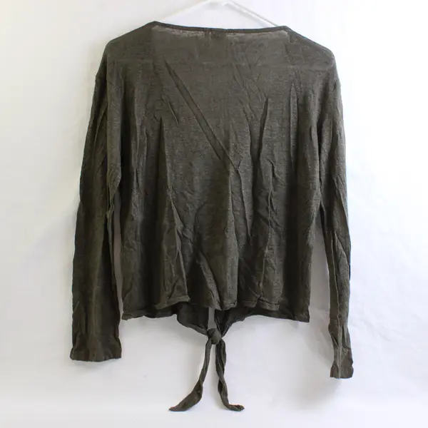 H&M Linen Women's Knit Top Long Sleeve Crop Tie Front Size Small